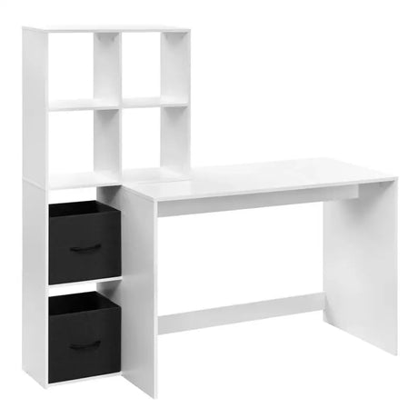 Wit BukkitBow compact bureau met planken en opbergruimte, afmetingen 140,5x134x50 cm, geschikt voor kantoor of thuisgebruik