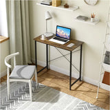 BukkitBow compact bureau met metalen frame, vintage bruine houtafwerking, afmetingen 80x40x75 cm, elegant en functioneel ontwerp