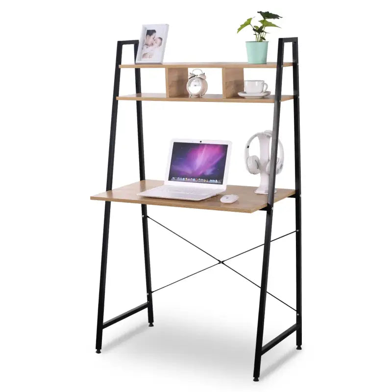 BukkitBow compact bureau met bovenplanken voor opslag, afmetingen 84x46x140 cm, stevig werkplek met opbergruimte