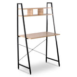 BukkitBow compact bureau met bovenplanken voor opslagruimte, afmetingen 84x46x140 cm, zwart houten werkplek en opbergmogelijkheden