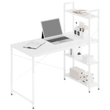 BukkitBow compact hoekbureau met opslagrek, spaanplaat en metaal, 4 planken, afmetingen 120x64x120cm, moderne werkplek