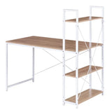 BukkitBow compact hoekbureau met opslagrek, spaanplaat en metaal, 4 planken, 120x64x120cm, ideaal voor thuis of kantoor.