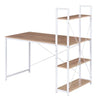 BukkitBow compact hoekbureau met opslagrek, spaanplaat en metaal, 4 planken, 120x64x120cm, ideaal voor thuis of kantoor.