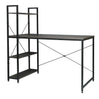 BukkitBow compacte hoekbureau met 4 planken, spaanplaat en metalen frame, afmetingen 120x64x120cm, ideaal voor werkplek en opslag