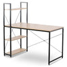 BukkitBow compact hoekbureau met opslagrek, spaanplaat en metalen frame, 4 planken, afmetingen 120x64x120cm, ideaal voor thuiskantoor