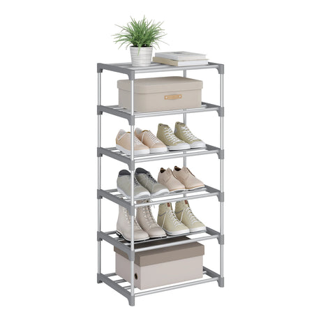 BukkitBow compact metalen schoenenrek, stapelbaar open systeem voor schoenenorganisatie, zwart en stevig design