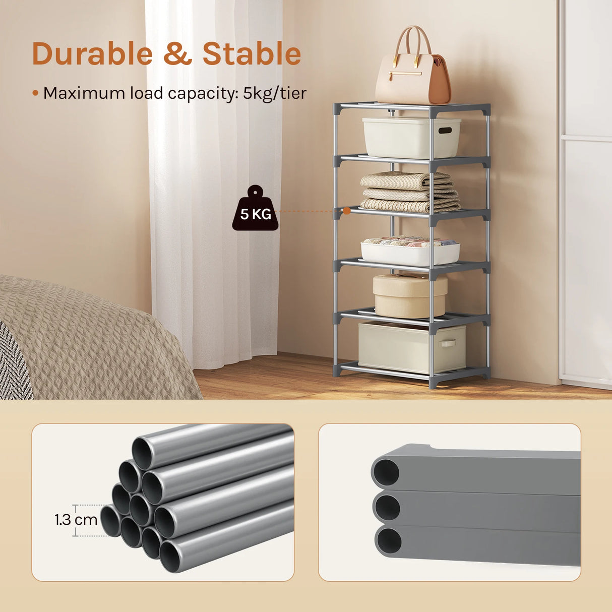 BukkitBow metalen schoenenrek, compact en stapelbaar met open systeem, geschikt voor het organiseren van schoenen.
