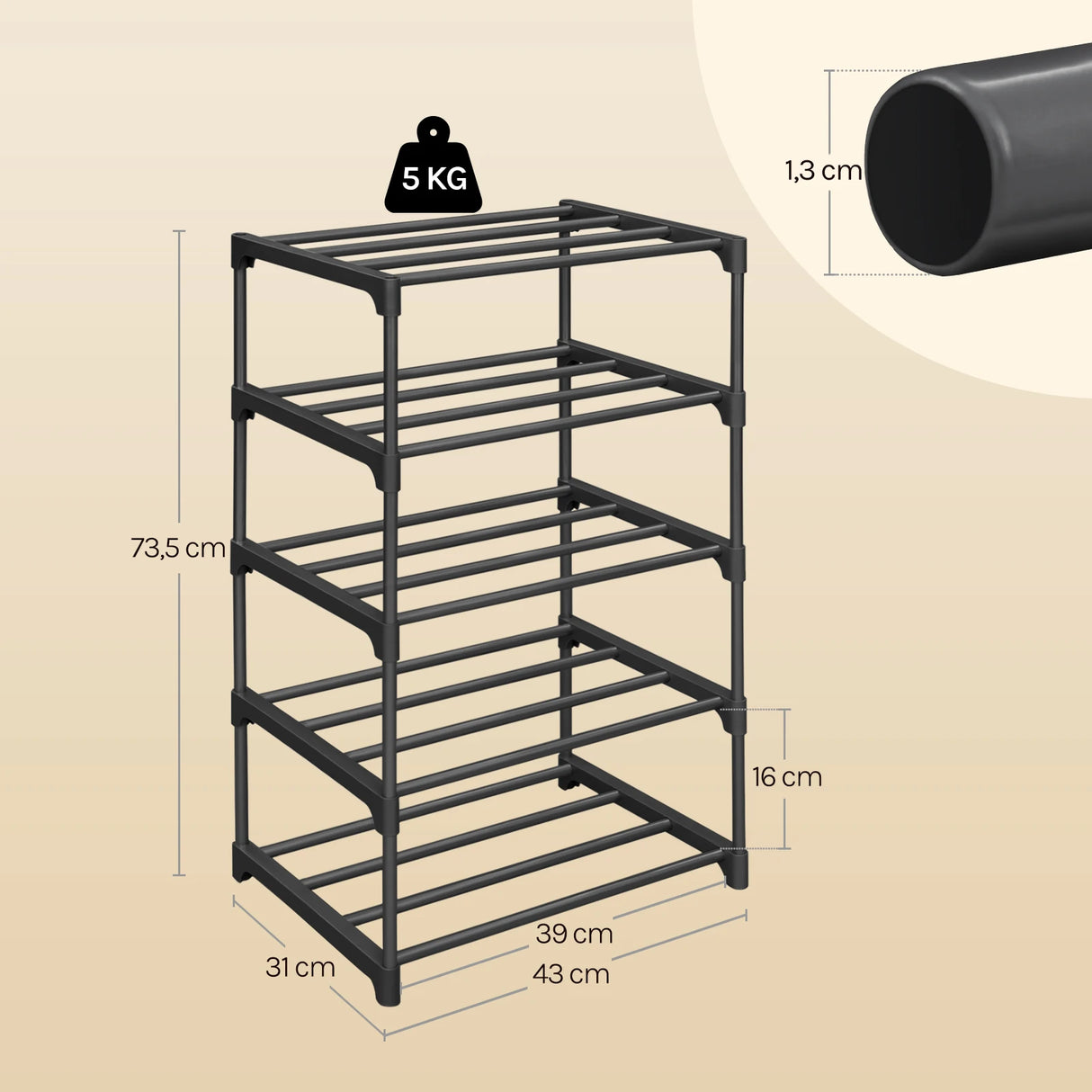 BukkitBow metalen schoenenrek, compact en stapelbaar met open systeem voor georganiseerde schoenen op een slimme manier