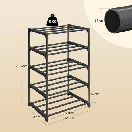 BukkitBow metalen schoenenrek, compact en stapelbaar met open systeem voor georganiseerde schoenen op een slimme manier