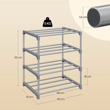 BukkitBow metalen schoenenrek, compact en stapelbaar met open systeem voor nette schoenenorganisatie