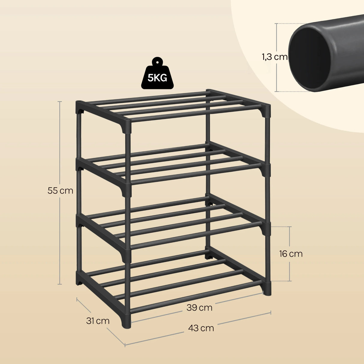 BukkitBow compact metalen schoenenrek, stapelbaar met open systeem, geschikt voor het organiseren van schoenen.