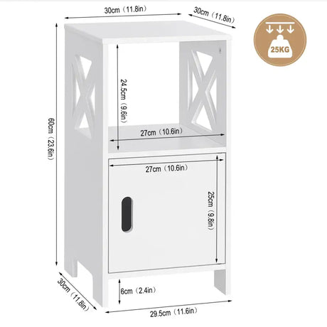 BukkitBow Compact nachtkastje van MDF met ruime opslag, afmetingen 30x60x30 cm, modern en functioneel slaapkamermeubel