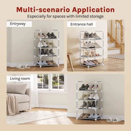 BukkitBow compact schoenenrek met metalen buizen, stapelbaar en flexibel, voor het organiseren van schoenen in huis.