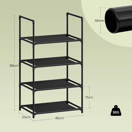 BukkitBow Compact schoenenrek met metalen buizen, stapelbaar en flexibel, voor nette opbergruimte voor schoenen.