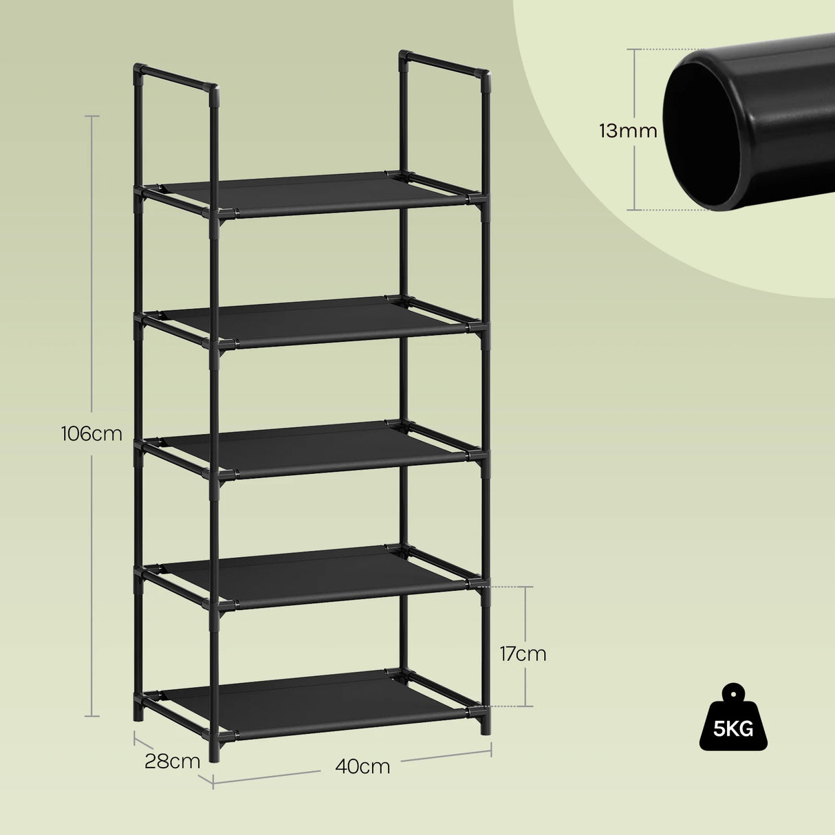 BukkitBow Compact schoenenrek met metalen buizen, stapelbaar en flexibel, ideaal voor het organiseren van schoenen in huis