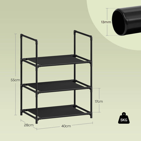 BukkitBow compact schoenenrek met metalen buizen, stapelbaar en flexibel, ideaal voor ordenen van schoenen.