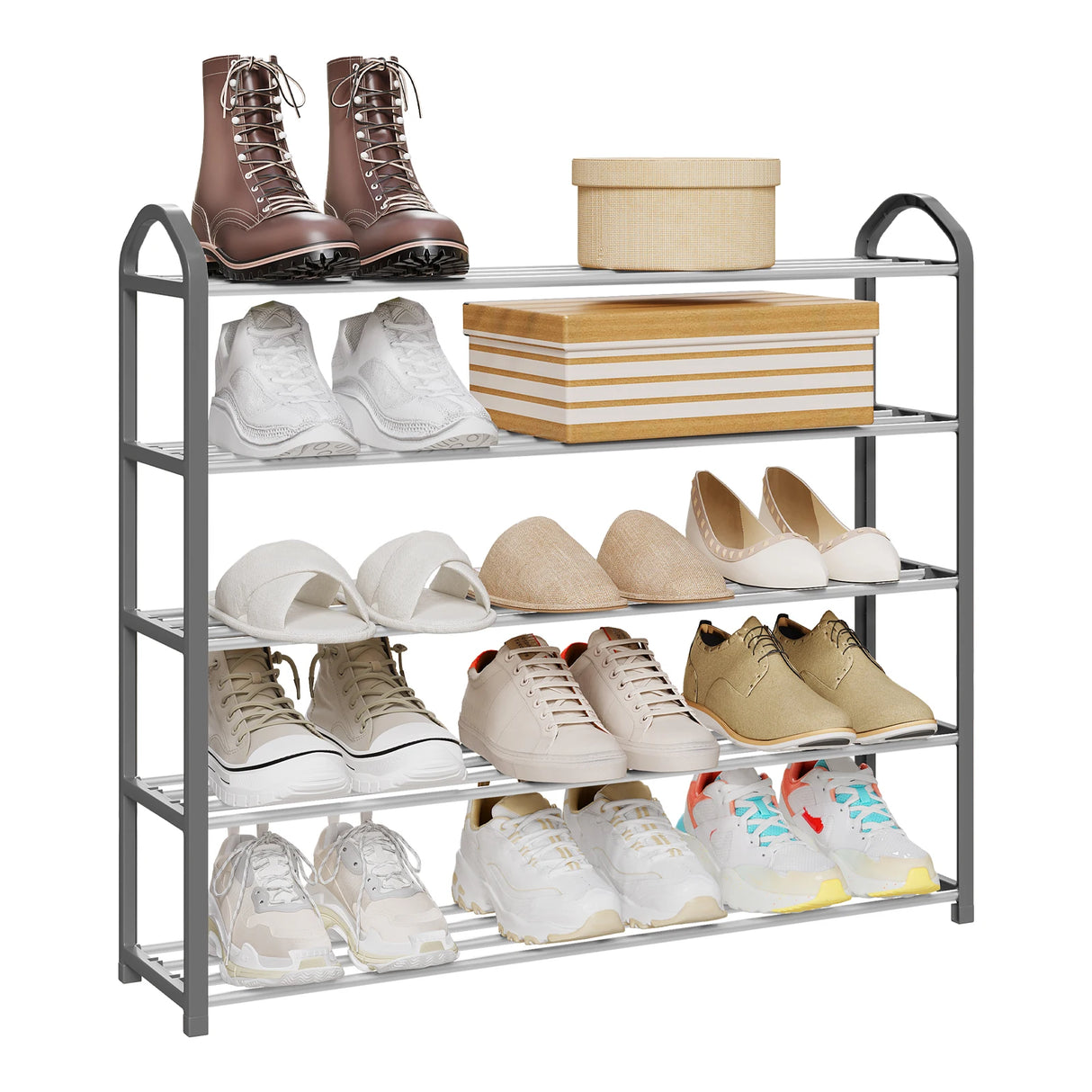 BukkitBow compacte stalen schoenenrek met handgrepen, 4/5 niveaus, geschikt voor het organiseren van schoenen.