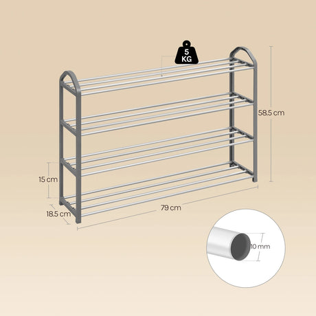 BukkitBow compact stalen schoenenrek met handgrepen, 4/5 niveaus voor nette schoenen en gemakkelijk verplaatsen