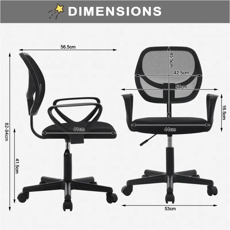 BukkitBow compacte bureaustoel met verstelbare hoogte van 41-53 cm en 100 kg draagvermogen, zwart ergonomisch ontwerp