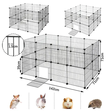 BukkitBow compacte dierenren voor knaagdieren, 2 lagen, stevige panelen, veilig en geventileerd, afmetingen 142x71x71cm