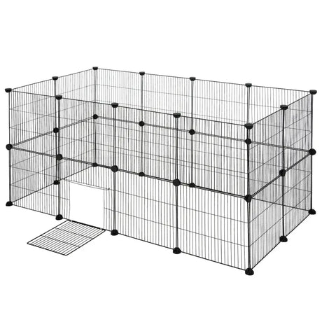 BukkitBow compacte knaagdierenren met 2 lagen, stevige panelen en ventilatie, afmetingen 142x71x71cm, geschikt voor kleine dieren.