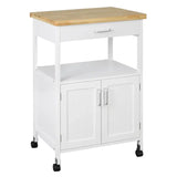BukkitBow compacte keuken trolley met rubberhouten werkblad en opbergvakken, afmetingen 60x90x44,5 cm, geschikt als boekenkast