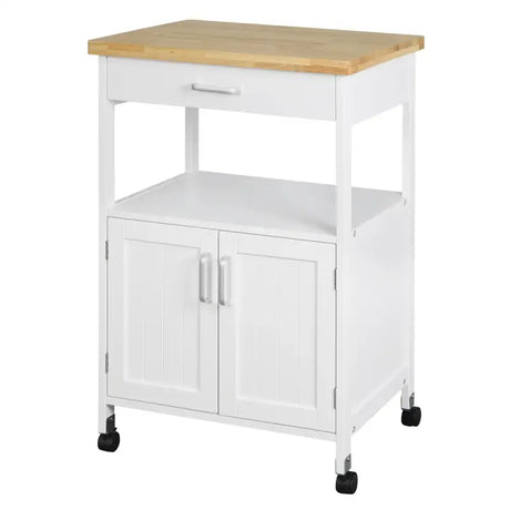 BukkitBow compacte keukentrolley met rubberhouten werkblad en opbergruimte, 60x90x44,5 cm, geschikt als boekenkast of opberger