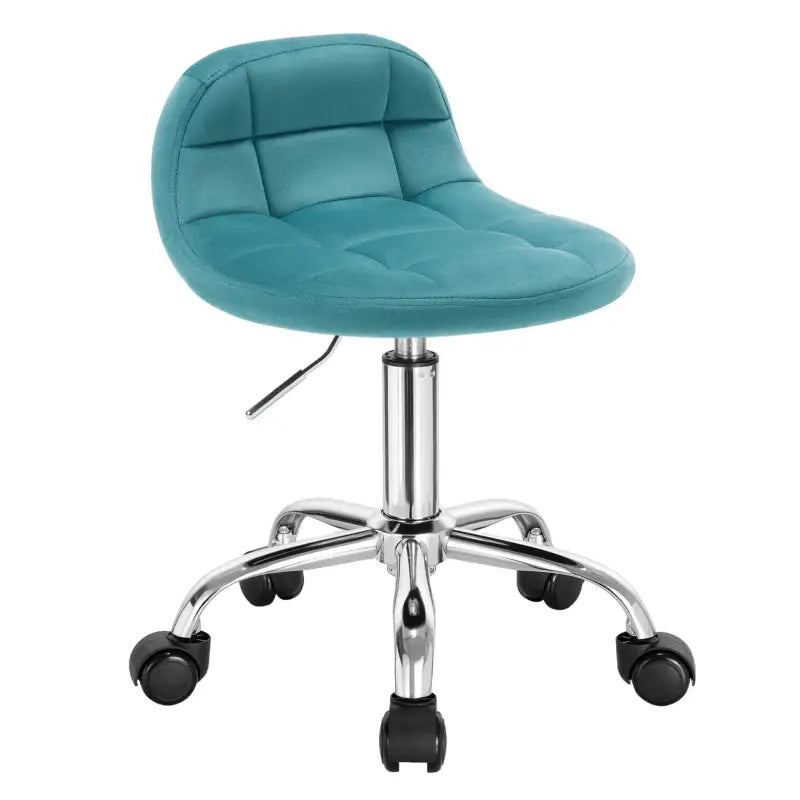 BukkitBow bureaustoel met velvet fluweel zitting, metalen onderstel, wielen en verstelbare hoogte van 43,5-55 cm.
