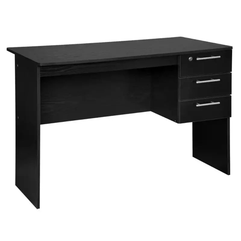 BukkitBow computerbureau met afsluitbare ladeblok, afmetingen 60x120x75cm, zwart houten bureau voor kantoor of thuiswerk.