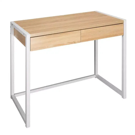 BukkitBow computertafel met metalen frame, twee lades, afmetingen 100x50x76cm, ideaal bureau voor thuis of kantoor