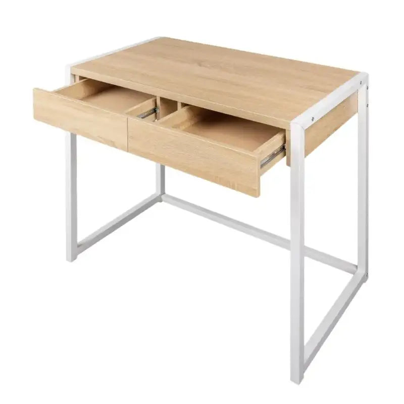 BukkitBow bureautafel met metalen frame, 2 laden, afmetingen 100x50x76cm, zwart industrieel kantoorbureau