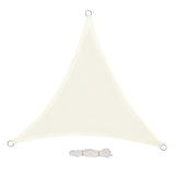 BukkitBow driehoekig schaduwdoek van HDPE met UV-bescherming, RVS gespen, bevestigingskoorden, water- en luchtdoorlatend.