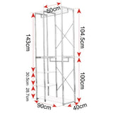 BukkitBow dubbel kledingrek met wit staal, eikenhouten details, 3 kledinghangers en planken, afmetingen 90x40x204,5 cm