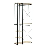 BukkitBow dubbel kledingrek met wit staal, eikenhouten afwerking, 3 kledinghangers en 3 planken, afmetingen 90x40x204,5 cm.