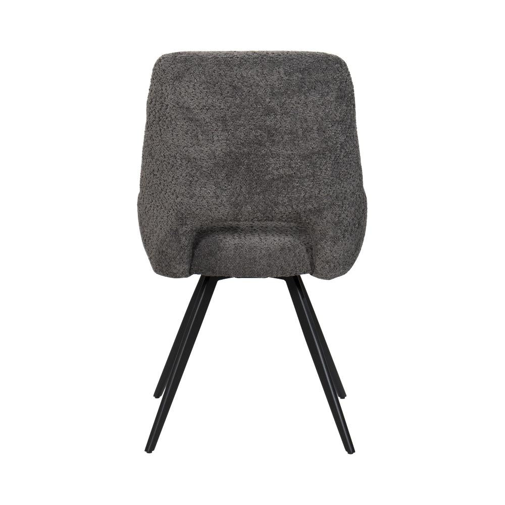 BukkitBow eetkamerstoel met chenille stof en metalen onderstel, geschikt als make-up stoel of keukenstoel.
