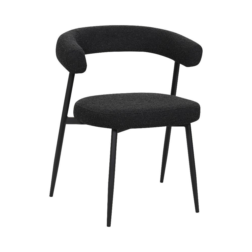 BukkitBow eetkamerstoel met chenille stof en metalen onderstel, open design, geschikt als make-up stoel in de keuken of eetkamer.