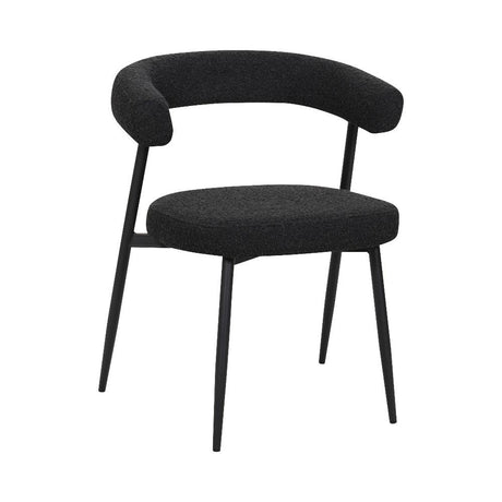 BukkitBow eetkamerstoel met chenille stof en metalen onderstel, open design, geschikt als make-up stoel in de keuken of eetkamer.