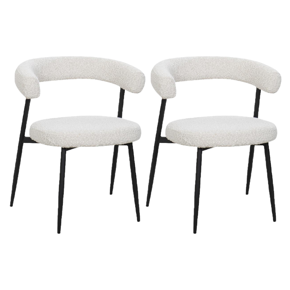BukkitBow eetkamerstoel van chenille stof met metalen onderstel, open design, geschikt als make-up stoel in keuken of eetkamer.