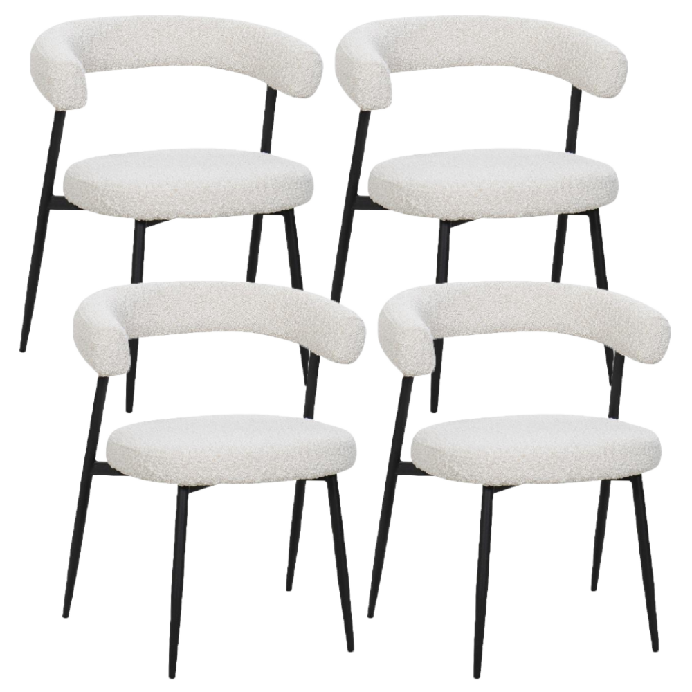 BukkitBow eetkamerstoel met chenille stof en metalen onderstel, open design, geschikt als make-up stoel in de keuken of eetkamer.