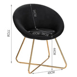 BukkitBow eetkamerstoel met fluwelen bekleding, metalen poten en ergonomische vorm, zithoogte 44 cm.