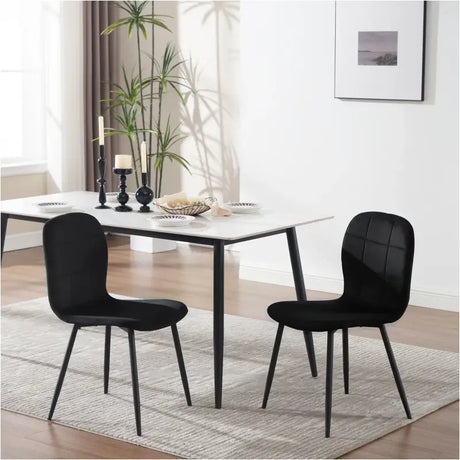 Set van 4 BukkitBow eetkamerstoelen met fluwelen zitting en metalen poten, ergonomisch ontworpen voor comfortabele keukenstoelen
