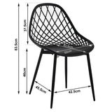 Set van 4 BukkitBow eetkamerstoelen met holle rugleuning, Scandinavisch design, metalen poten en comfortabele zit.