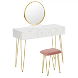 BukkitBow elegante kaptafel set met metalen frame, MDF hout, glas, draaibare spiegel en kruk, afmeting 100x40x79cm