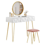BukkitBow elegante kaptafel set met metalen frame, MDF hout, glas, draaibare spiegel en kruk, afmetingen 100x40x79cm