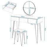 BukkitBow elegante kaptafel set met metalen frame, MDF hout, glas, draaibare spiegel en kruk, afmetingen 100x40x79cm.