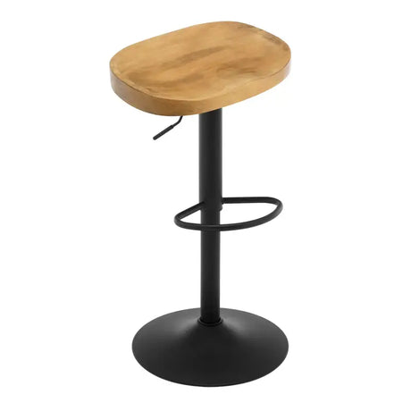 BukkitBow ergonomische barkruk met massief hout en metaal, verstelbare hoogte en draagvermogen van 150 kg, close-up van zitting en frame