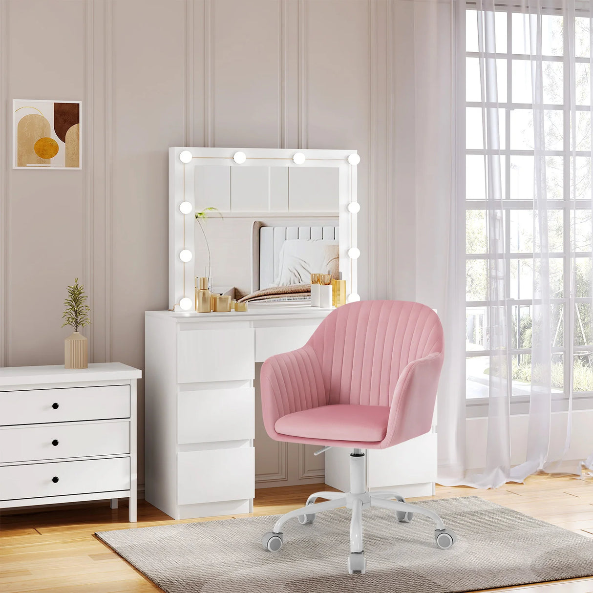 BukkitBow ergonomische bureaustoel met fluwelen bekleding, hoogte verstelbaar en comfortabele rugleuning.