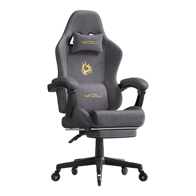 BukkitBow ergonomische gamestoel van microvezel met voetsteun, geschikt als bureaustoel voor comfortabel gamen.