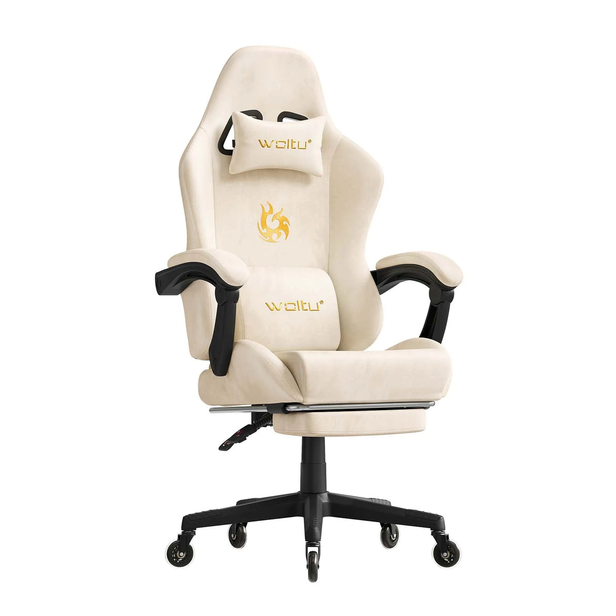 BukkitBow ergonomische gamestoel van microvezel met voetsteun, verstelbare rugleuning en comfortabele zit voor gaming en werk.