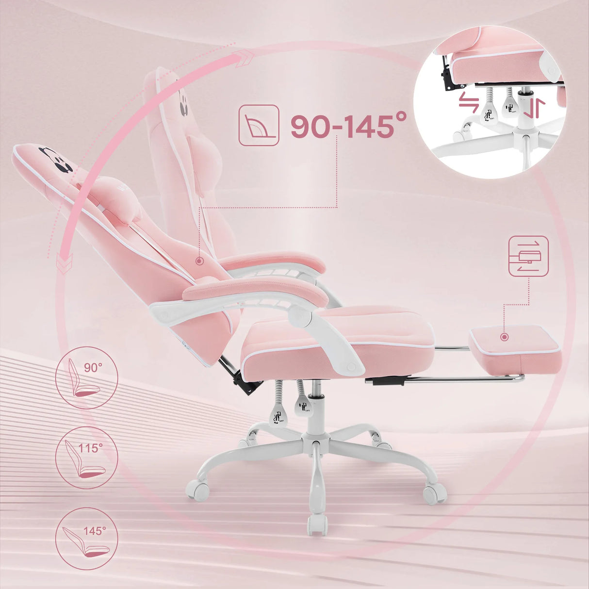 BukkitBow ergonomische gaming stoel met brede zitting en voetsteun, comfortabele gamestoel voor langdurig gebruik